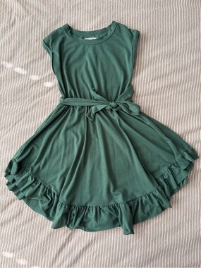Joyfolie Girls Green Ruffle-Hem Belted Casual Dress